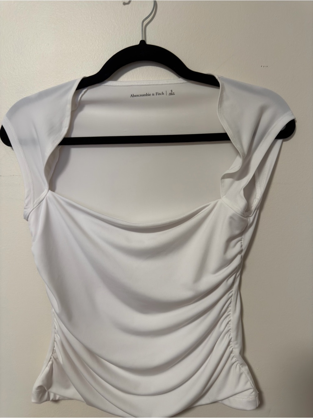 Abercrombie & Fitch White Ruched Cap-Sleeve Draped Camisole